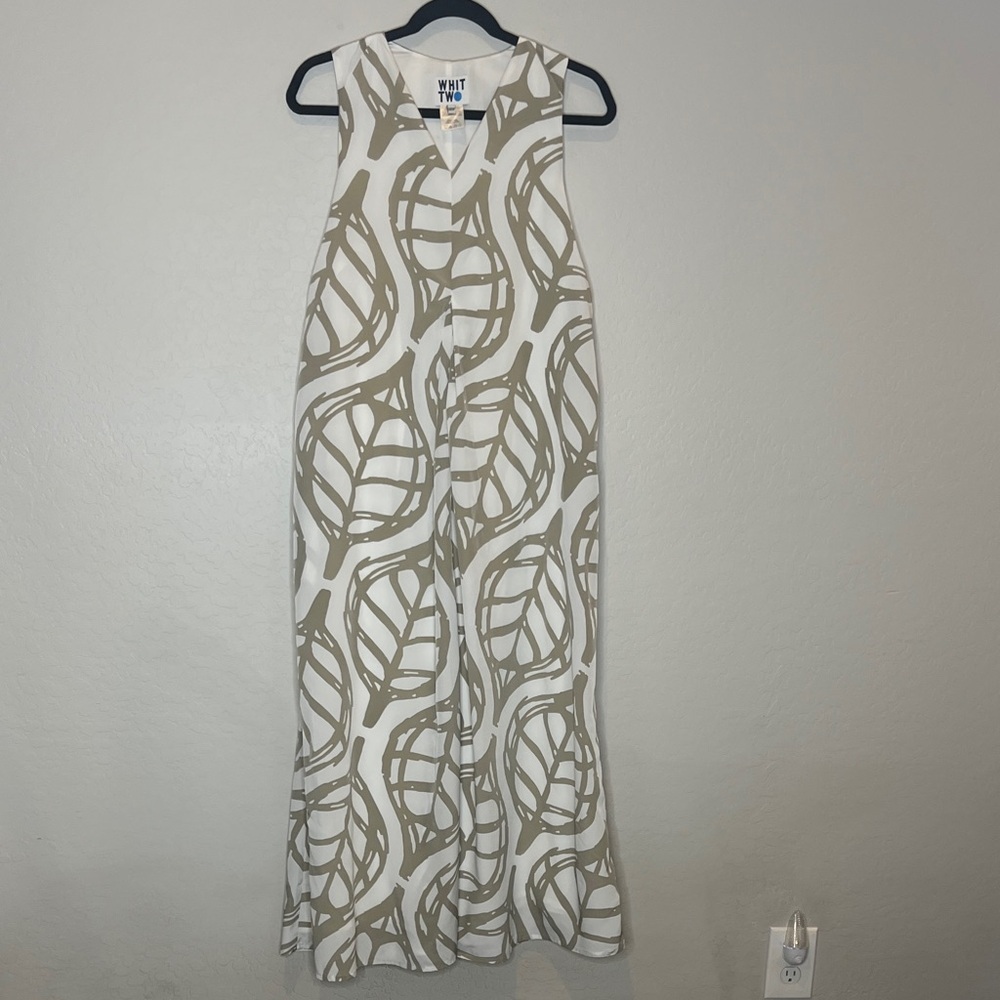 Whit Two Cream and Tan Leaf Print Maxi Dress size XXS